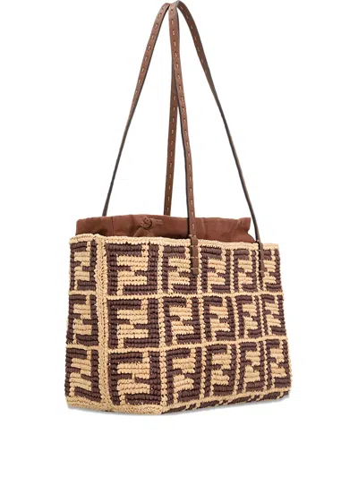 Fendi Small Logo Tote Bag In Neutral