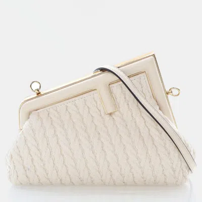 Pre-owned Fendi Small Macrame First Clutch In White