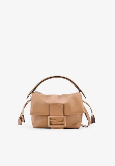 Fendi Small Mamma Baguette Leather Crossbody Bag In Sand