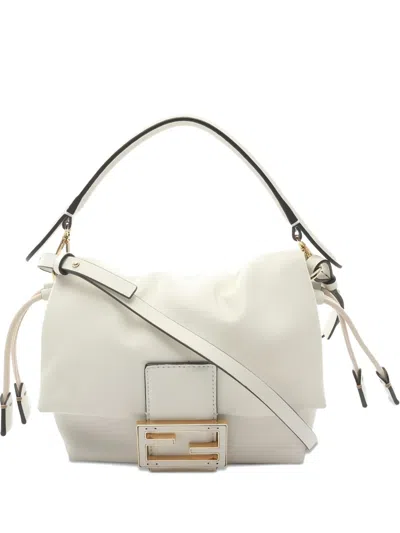 Pre-owned Fendi Small Mamma Baguette Two-way Tote Bag In White