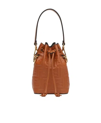 Fendi Mon Tresor Mini Leather Bucket Bag In Brown