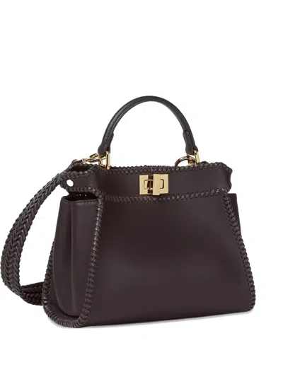 Fendi Small Peekaboo Braided Tote Bag In Brown
