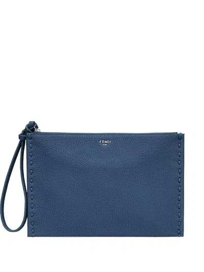 Fendi Small Peekaboo Flat Clutch Bag In Blue