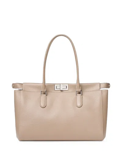Fendi Small Peekaboo Grained Leather Tote Bag In Neutral