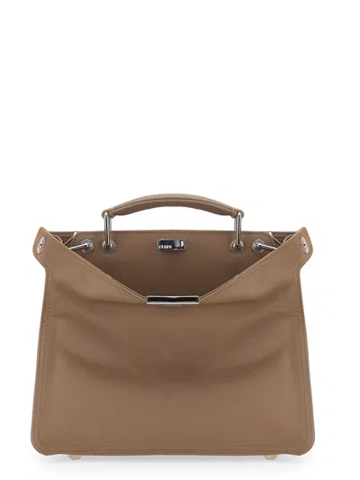 Fendi Small Peekaboo Iseeu Bag Canvas Crossbody Bag In Sand