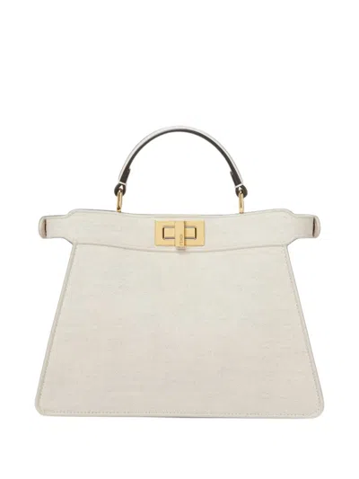 Fendi Small Peekaboo Iseeu Embroidered Tote Bag In White