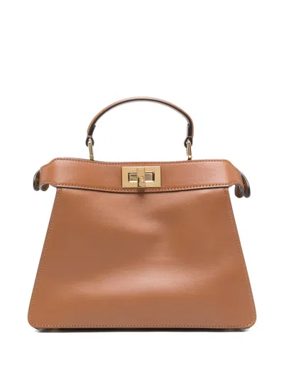 Fendi Small Peekaboo Iseeu Leather Tote Bag In Brown