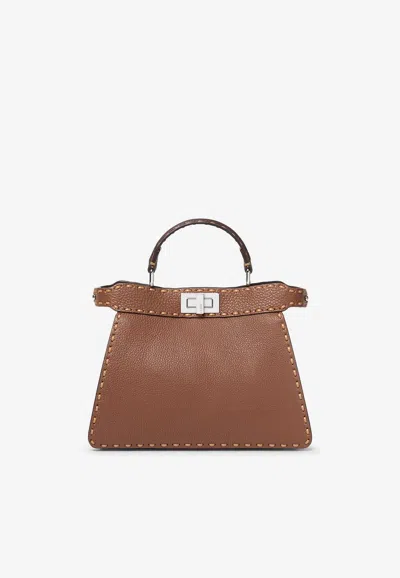 Fendi Small Peekaboo Iseeu Top Handle Bag In Brown