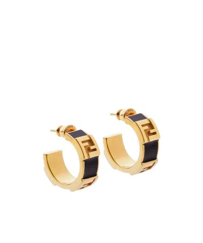 Fendi Small Ring Earrings In Gold And Black