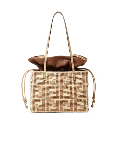 Fendi Small Roll Beige Ff Raffia Crochet Shopper