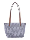 Fendi Small Roll Blue Denim-effect Ff Jacquard Reversible Shopper