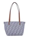 Fendi Small Roll Blue Denim-effect Ff Jacquard Reversible Shopper In Blue