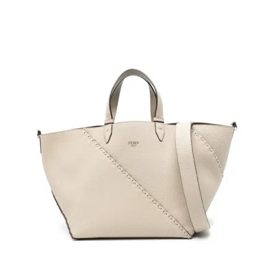 Fendi Small Selleria Diagonal Tote Bag In Neutral