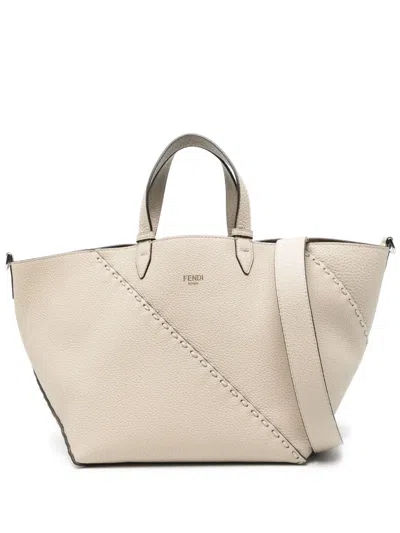 Fendi Kleine Selleria Diagonal Tote Bag In Nude