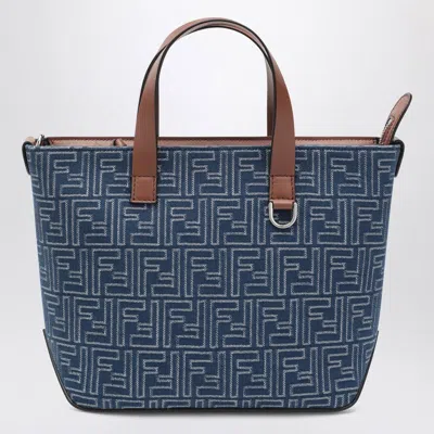 FENDI FENDI SMALL SHOPPING BAG IN BLUE DENIM-EFFECT FF JACQUARD MEN