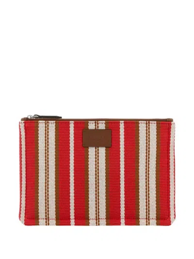 Fendi Small Striped Canvas Clutch In Red