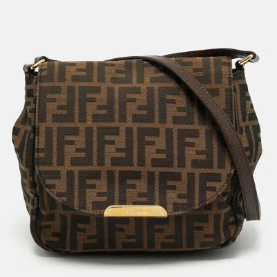 Pre-owned Fendi Small Tobacco Zucca Canvas Messenger Bag In Brown