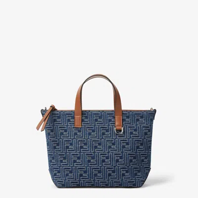 Fendi Small Tote Bag Denim Effect Ff In Blue