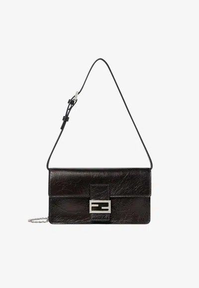 Fendi Small Tube Clutch Bag In Crackled Leather In Black