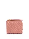 Fendi Slim Baguette Wallet In Pink Nappa With Ff Motif Women In Pink