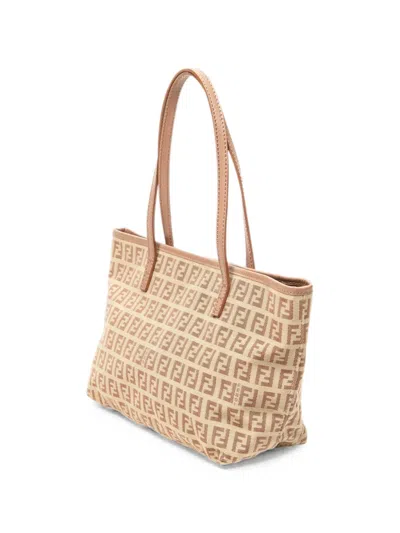 Pre-owned Fendi Small Zucca Roll Tote Bag In Neutrals