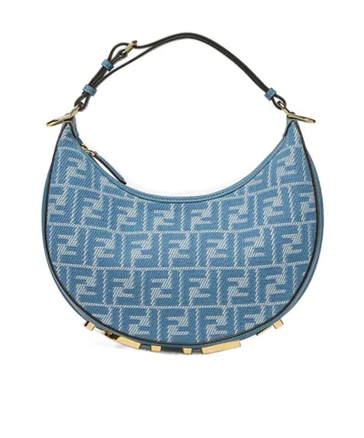 Fendi Smallblue Denim-effect Ff Jacquard Bag In Blue