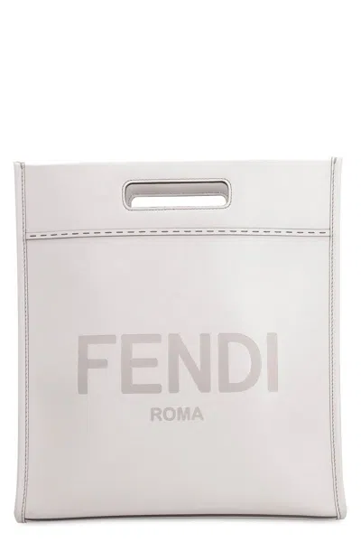 Fendi Smooth Leather Tote Bag In Grey