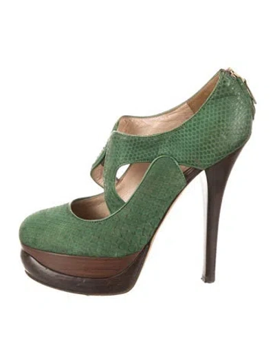 Pre-owned Fendi Snakeskin Animal Print Pumps In Green