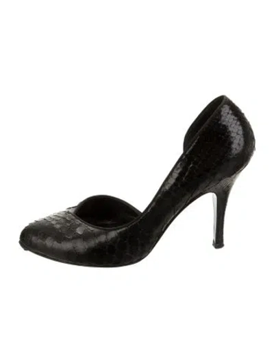 Pre-owned Fendi Snakeskin Bow Accents D'orsay Pumps In Black