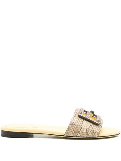 Fendi Snakeskin Leather Slides In Neutral