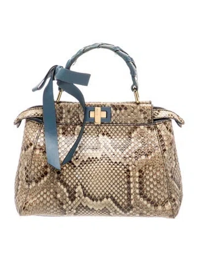 Pre-owned Fendi Snakeskin Peekaboo Mini In Gray