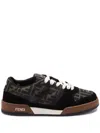 Fendi Match Ff Jacquard Fabric And Suede Sneakers In Brown