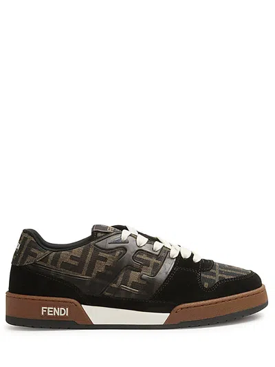 Fendi Sneaker  Match Low Top In Jacquard Ff Marrone E Suede Nera In Black