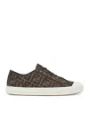 Fendi Low-top Sneakers With Monogram Pattern And Gold-tone Accents In Brown