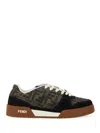 Fendi Match Suede Sneakers With Jacquard Ff Fabric Inserts In Black