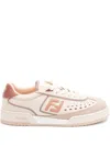 Fendi Modern Contrast Panel Sneakers With Perforated Design In Brown