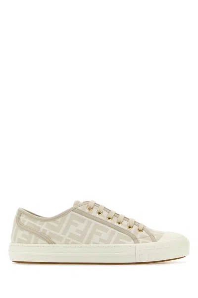 Fendi Ff Jacquard Low-top Sneakers In Beige