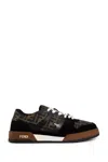 Fendi Match Low-top Ff Jacquard Fabric And Suede Sneakers In Black
