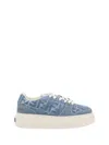 Fendi Low-top Sneakers With Contrast Stitching And Platform Sole In Blue
