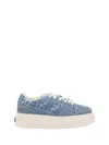 Fendi Low-top Sneakers With Contrast Stitching And Platform Sole In Blue