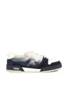Fendi Match Sneaker In White Leather And Blue Suede Men In Blue
