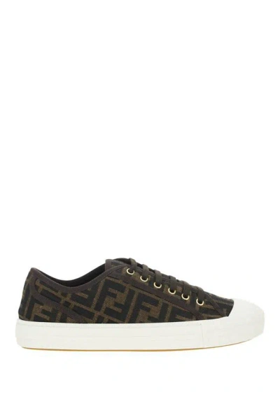 Fendi Men Brown Sneaker With All-over Ff Motif In Fabric Man In Black