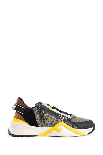 Fendi Streamline Leather Sneakers With Embossed Ff Print In Multi