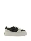 Fendi Canvas And White Suede Platform Low-tops In Crem+tabac.ner+ambra
