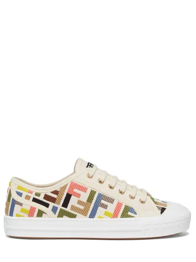 Fendi Multicolour Embroidered Canvas Low-tops