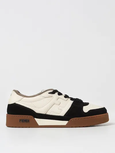 Fendi Leather Sneakers With Suede Inserts In Multi