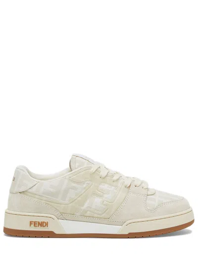 Fendi Canvas And Suede Sneakers With Ff Motif In White