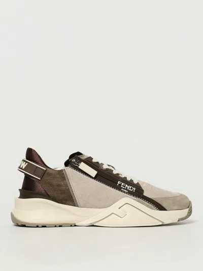 Fendi Flow Sneaker In Beige Nubuck In Brown
