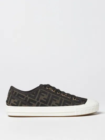 Fendi Men Brown Sneaker With All-over Ff Motif In Fabric Man In Black