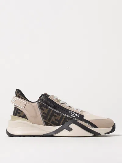 Fendi Beige Leather Sneakers With Ff Motif In Brown